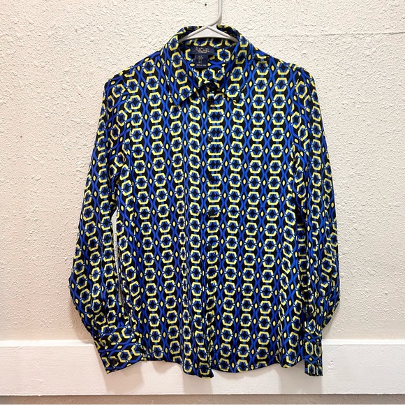 RACHEL Rachel Roy Blue and Green Button Down Blouse NWOT Small - Picture 1 of 5